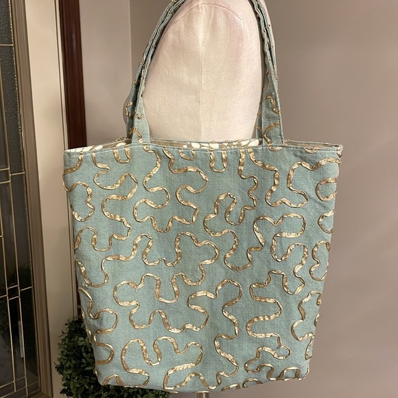 Boho fabric canvas 2 way reversible bag big size lots of room floral w/ pockets - Picture 7 of 13